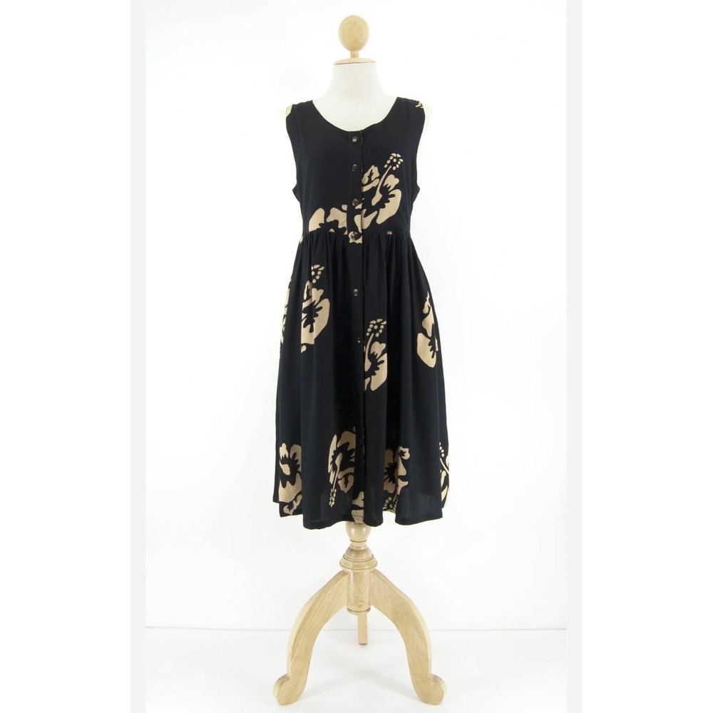 Tina's Creation Inc Babydoll Dress‎ Black Hibiscus Floral Hawaii BD01-02 Small